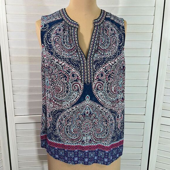 Daniel Rainn Top Small Blue Sleeveless Boho Paisley NWOT - Picture 2 of 16